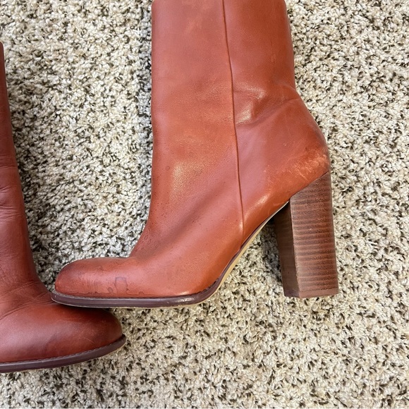 Sam Edelman Dark Cognac Chunky Heel Ankle boots Leather Booties Size 8.5 - Picture 3 of 9
